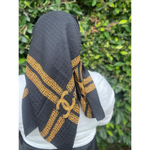 Chanel Authentic Vintage Designer Headscarf, Black & Gold Chain Link-Designer headscarf-The Little Tichel Lady