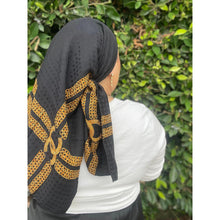Chanel Authentic Vintage Designer Headscarf, Black & Gold Chain Link-Designer headscarf-The Little Tichel Lady