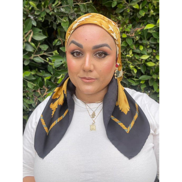 Ferragamo Authentic Vintage Designer Headscarf, Baroque Floral-Designer headscarf-The Little Tichel Lady