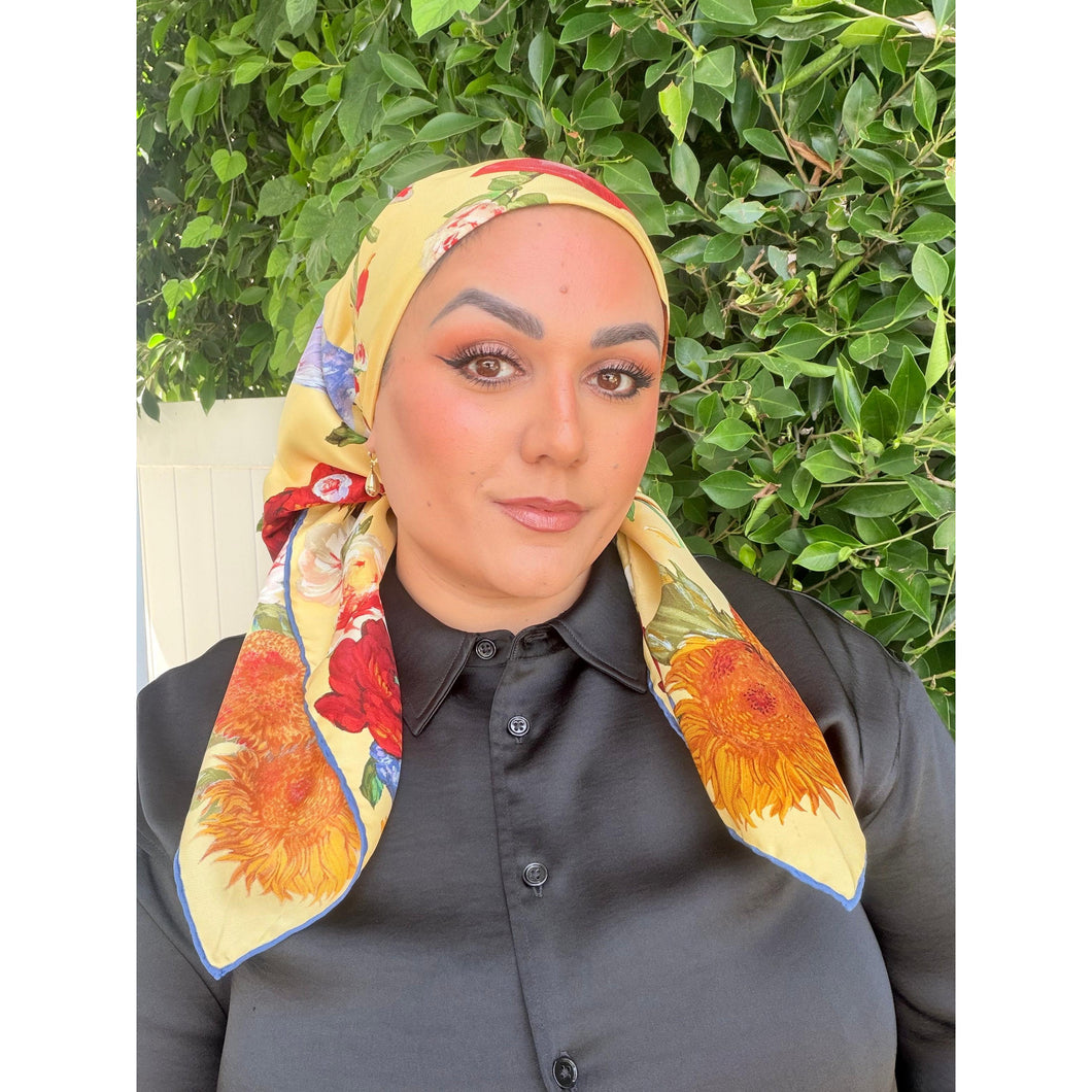 Gucci Authentic Vintage Designer Headscarf, Floral Garden Pots-Designer headscarf-The Little Tichel Lady