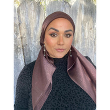 Elegant Metallic Square Headscarf - Brown/Deep Eggplant-Squares-The Little Tichel Lady