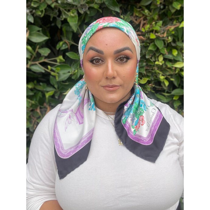 Dior Authentic Vintage Designer Headscarf, Floral Bouquet-Designer headscarf-The Little Tichel Lady
