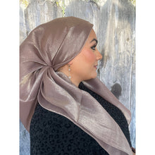 Elegant Metallic Square Headscarf - Taupe-Squares-The Little Tichel Lady