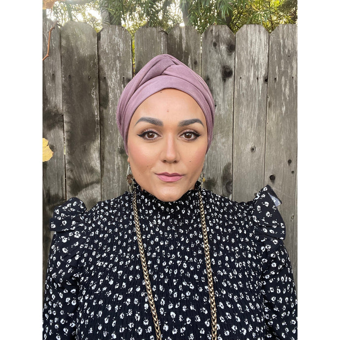 Faux Suede Stretchy Head Wrap - Mauve-Long Wrap-The Little Tichel Lady