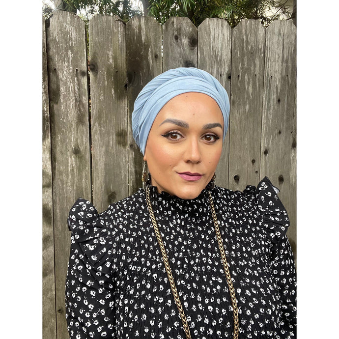 Faux Suede Stretchy Head Wrap - Sky Blue-Long Wrap-The Little Tichel Lady