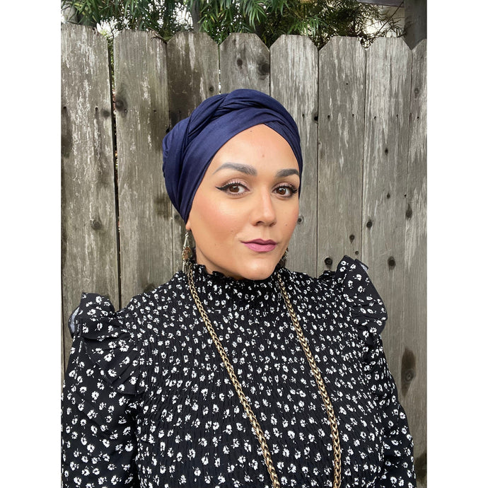 Faux Suede Stretchy Head Wrap - Navy-Long Wrap-The Little Tichel Lady