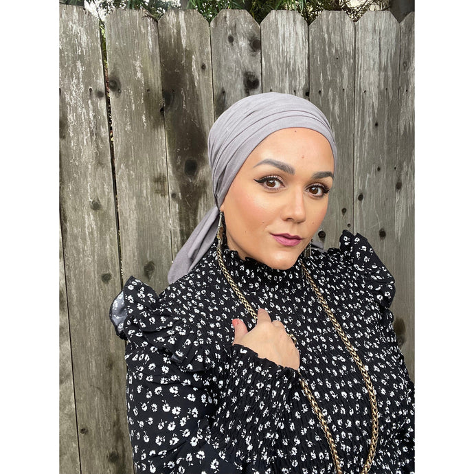 Faux Suede Stretchy Head Wrap - Smoke-Long Wrap-The Little Tichel Lady