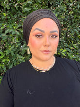 Israeli Lightweight Shimmery Headwrap - Black/Gold-Long wrap-The Little Tichel Lady
