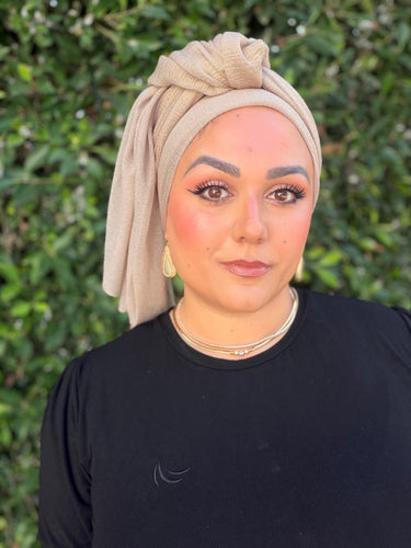 Israeli Lightweight Shimmery Headwrap - Neutral/Gold-Long wrap-The Little Tichel Lady