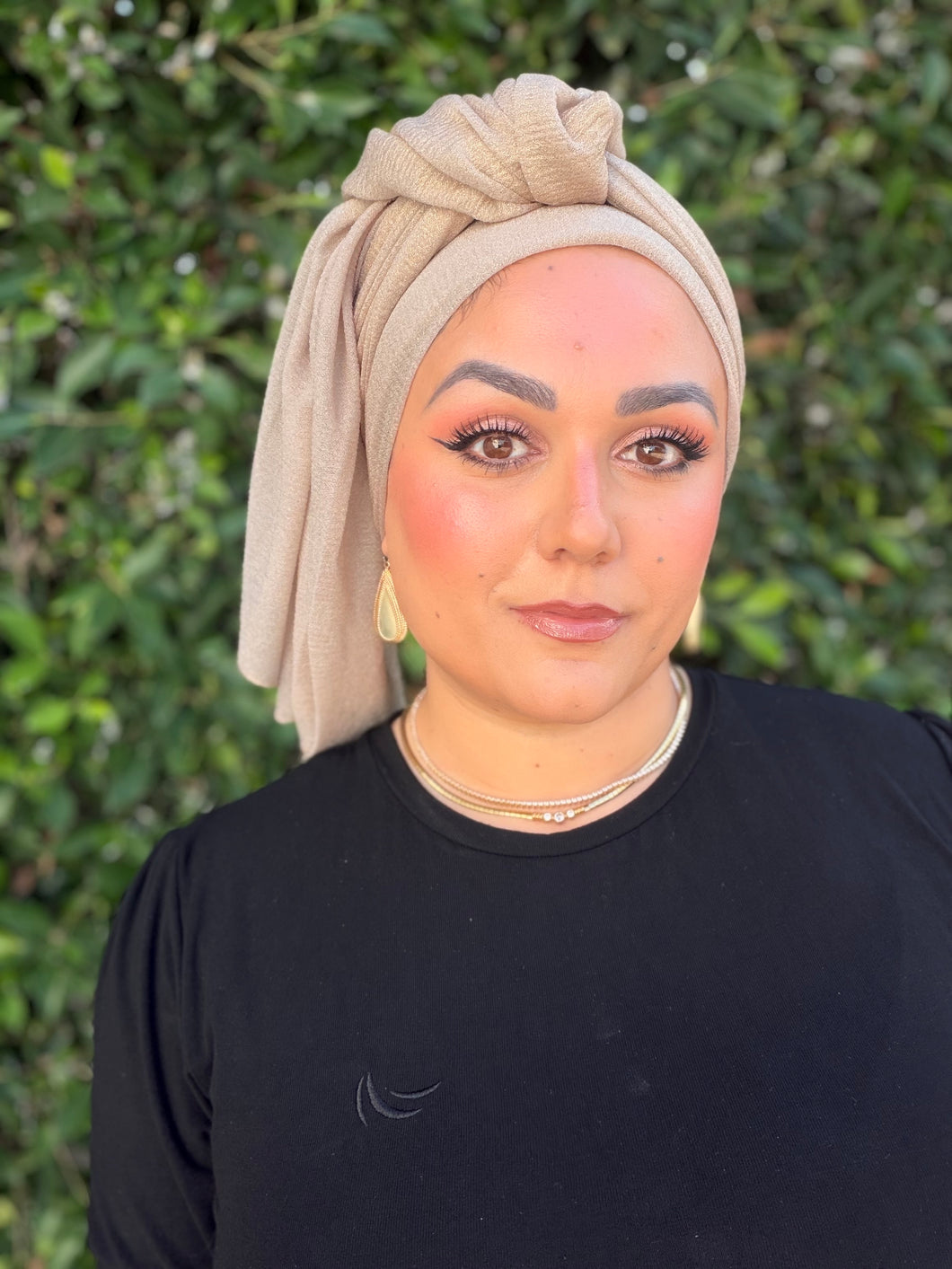 Israeli Lightweight Shimmery Headwrap - Neutral/Gold-Long wrap-The Little Tichel Lady