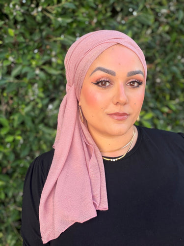 Israeli Lightweight Shimmery Headwrap - Pink Rose/Gold-Long wrap-The Little Tichel Lady