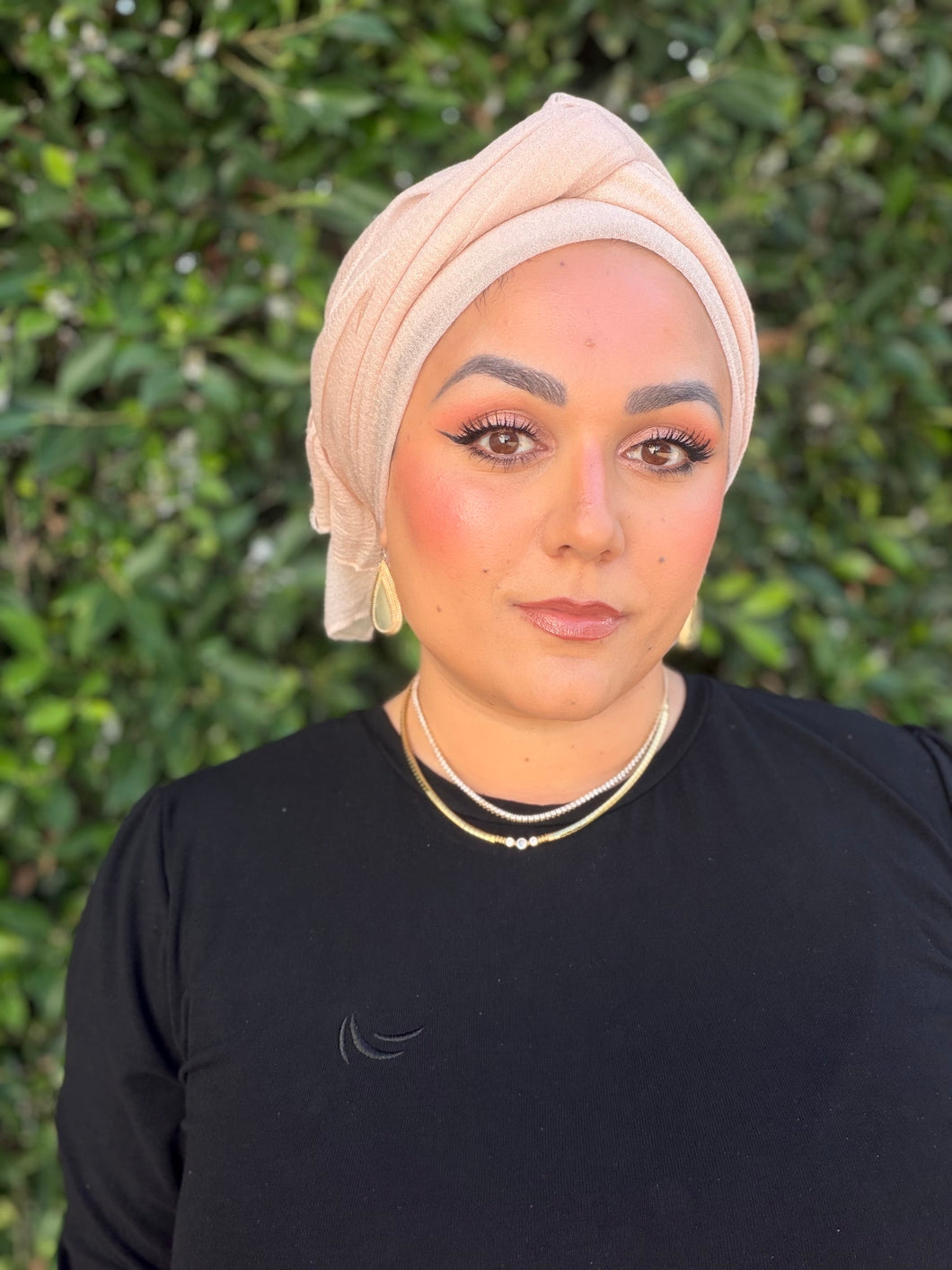 Israeli Lightweight Shimmery Headwrap - Pale Peach/Gold-Long wrap-The Little Tichel Lady