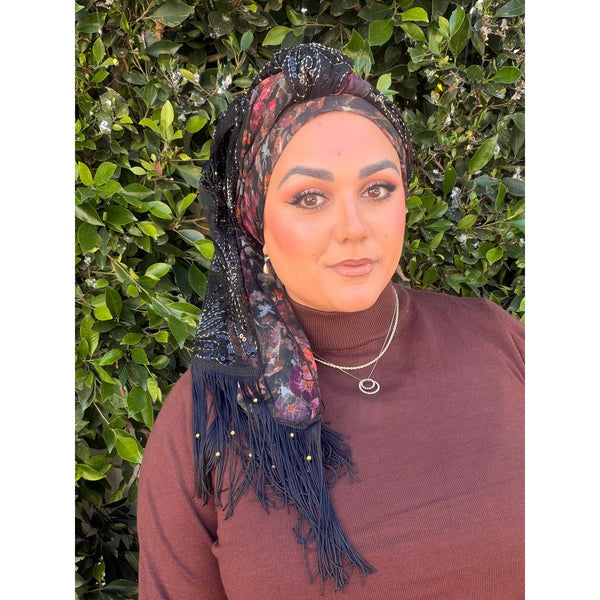 Hodula Exquisite Headwrap - Black Print-Long Wrap-The Little Tichel Lady