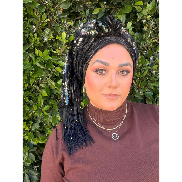 Hodula Exquisite Headwrap - Black-Long Wrap-The Little Tichel Lady