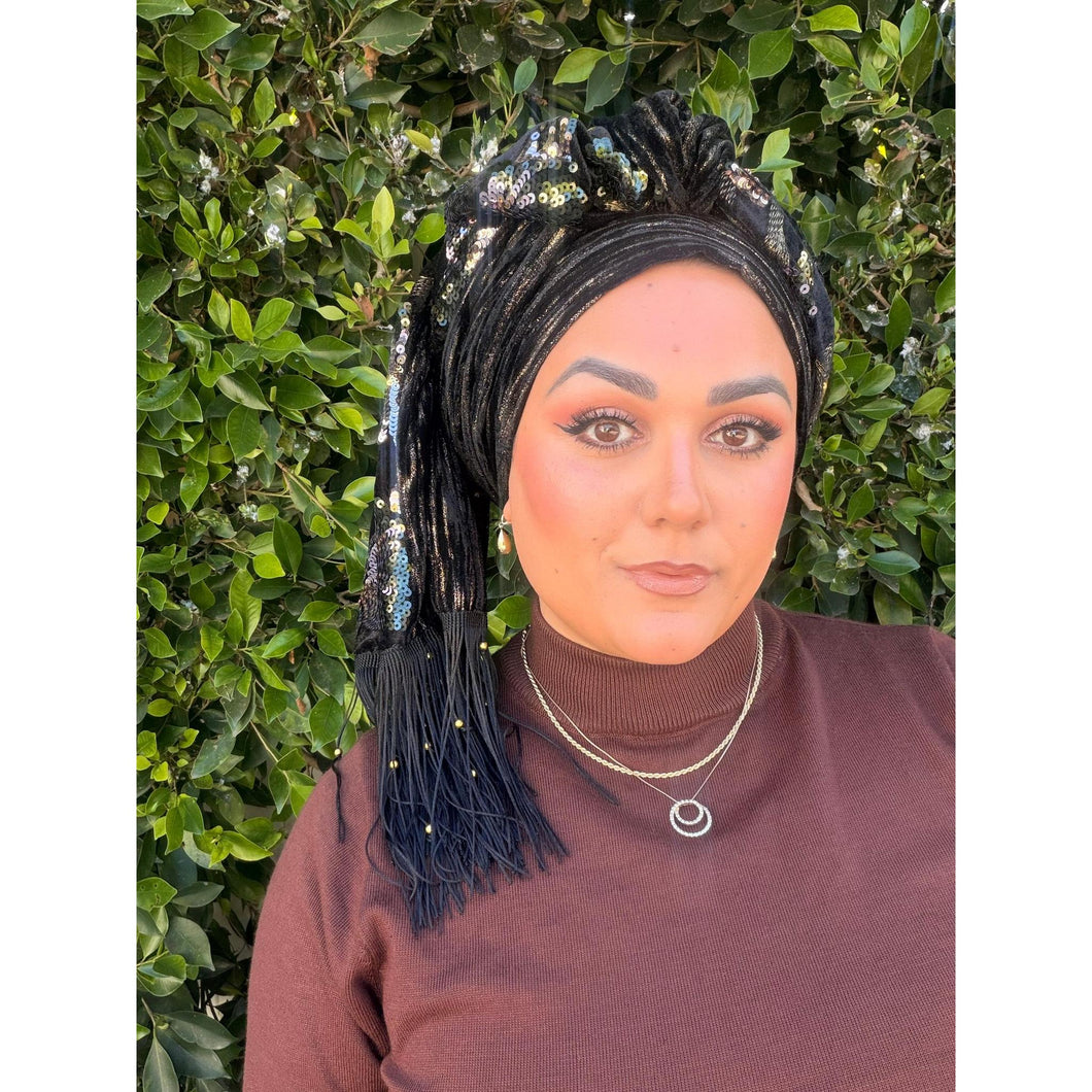 Hodula Exquisite Headwrap - Black-Long Wrap-The Little Tichel Lady