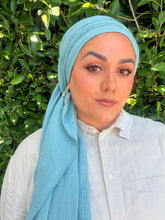 Cotton Gauze Long Wrap - Cyan-Long Wrap-The Little Tichel Lady