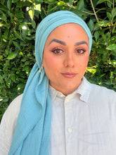 Cotton Gauze Long Wrap - Cyan-Long Wrap-The Little Tichel Lady