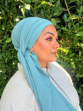 Cotton Gauze Long Wrap - Cyan-Long Wrap-The Little Tichel Lady