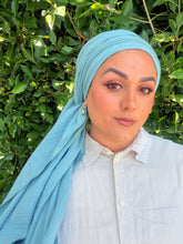 Cotton Gauze Long Wrap - Cyan-Long Wrap-The Little Tichel Lady