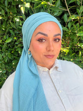 Cotton Gauze Long Wrap - Cyan-Long Wrap-The Little Tichel Lady