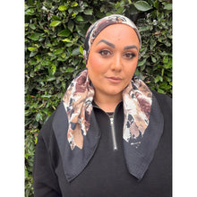 Spiced Petals Waffle Print Square Tichel - Neutral/Black-Squares-The Little Tichel Lady