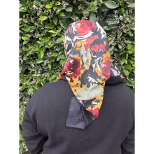 Spiced Petals Waffle Print Square Tichel - Black/Multi-Squares-The Little Tichel Lady