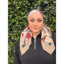 Spiced Petals Waffle Print Square Tichel - Neutral/Burgundy-Squares-The Little Tichel Lady