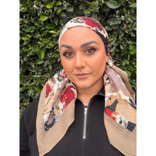 Spiced Petals Waffle Print Square Tichel - Neutral/Burgundy-Squares-The Little Tichel Lady