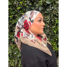 Spiced Petals Waffle Print Square Tichel - Neutral/Burgundy-Squares-The Little Tichel Lady