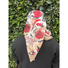 Spiced Petals Waffle Print Square Tichel - Neutral/Burgundy-Squares-The Little Tichel Lady