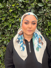 Spiced Petals Waffle Print Square Tichel - Blue/Neutral-Squares-The Little Tichel Lady