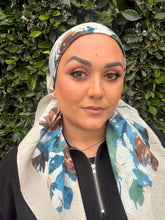 Spiced Petals Waffle Print Square Tichel - Blue/Neutral-Squares-The Little Tichel Lady