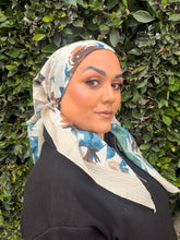 Spiced Petals Waffle Print Square Tichel - Blue/Neutral-Squares-The Little Tichel Lady