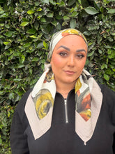 Spiced Petals Waffle Print Square Tichel - Neutral/Olive-Squares-The Little Tichel Lady