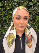 Spiced Petals Waffle Print Square Tichel - Neutral/Olive-Squares-The Little Tichel Lady