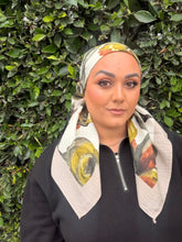 Spiced Petals Waffle Print Square Tichel - Neutral/Olive-Squares-The Little Tichel Lady