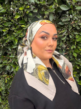 Spiced Petals Waffle Print Square Tichel - Neutral/Olive-Squares-The Little Tichel Lady