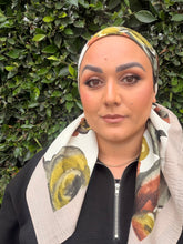 Spiced Petals Waffle Print Square Tichel - Neutral/Olive-Squares-The Little Tichel Lady