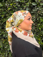 Spiced Petals Waffle Print Square Tichel - Olive/Neutral-Squares-The Little Tichel Lady