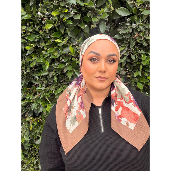 Spiced Petals Waffle Print Square Tichel - Purple/Neutral-Squares-The Little Tichel Lady