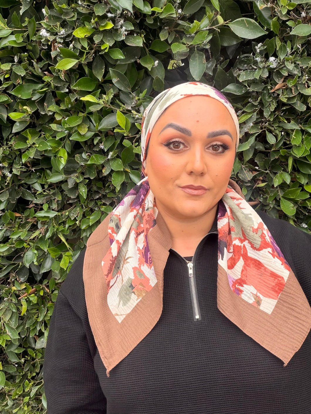 Spiced Petals Waffle Print Square Tichel - Purple/Neutral-Squares-The Little Tichel Lady