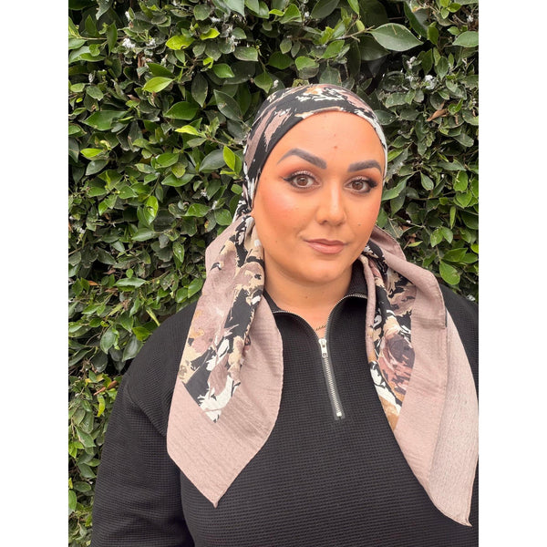 Spiced Petals Waffle Print Square Tichel - Black/Neutral-Squares-The Little Tichel Lady