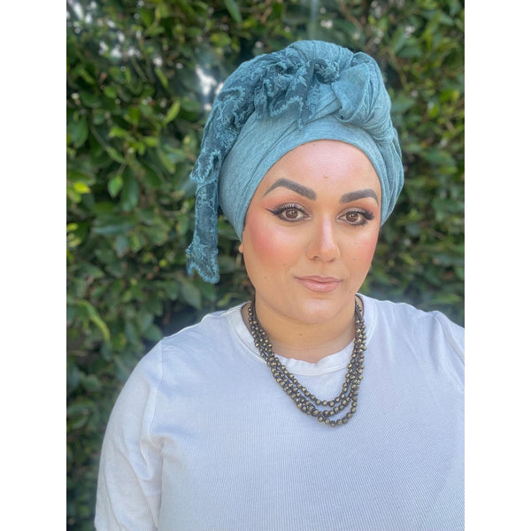 Israeli Arabesque Wrap - Turquoise-Long Wrap-The Little Tichel Lady