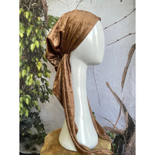 Crushed Velvet Stretchy Pretied, Honey, w/ Long Tails + Velvet Band/Adjustable-Pretieds-The Little Tichel Lady