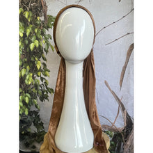 Crushed Velvet Stretchy Pretied, Honey, w/ Long Tails + Velvet Band/Adjustable-Pretieds-The Little Tichel Lady