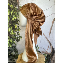 Crushed Velvet Stretchy Pretied, Honey, w/ Long Tails + Velvet Band/Adjustable-Pretieds-The Little Tichel Lady