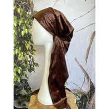 Crushed Velvet Stretchy Pretied, Chocolate Brown, w/ Long Tails + Velvet Band/Adjustable-Pretieds-The Little Tichel Lady