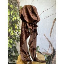 Crushed Velvet Stretchy Pretied, Chocolate Brown, w/ Long Tails + Velvet Band/Adjustable-Pretieds-The Little Tichel Lady