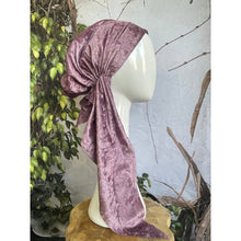 Crushed Velvet Stretchy Pretied, Lilac, w/ Long Tails + Velvet Band/Adjustable-Pretieds-The Little Tichel Lady