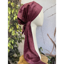 Crushed Velvet Stretchy Pretied, Merlot, w/ Long Tails + Velvet Band/Adjustable-Pretieds-The Little Tichel Lady